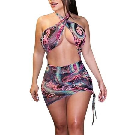 

Sleeveless Backless Dress Sexy Halterneck Hollow One-piece