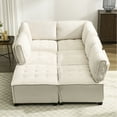 thumbnail image 6 of 6 Seat Modular Sectional - U Shaped Couch With Soft Beige Corduroy For Cozy Seating Seats Convertible In Fluffy Living Room, 6 of 6
