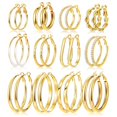 thumbnail image 1 of Juego de pendientes de aro dorados de 17 mm para mujer, 12 pares de 30 mm, 40 mm, 50 mm, 1 of 9