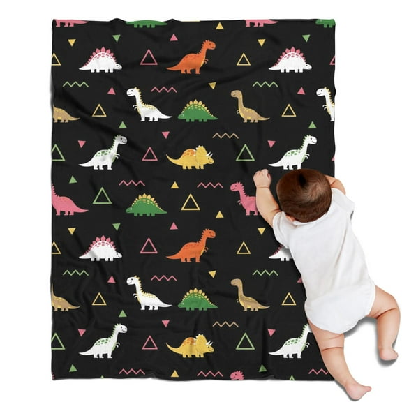 Black Dinosaurs Geometric Pattern Blanket,Comfortable Soft Flannel Throw Blanket,All Season,Warm Lightweight Blankets for Sofa Bed Couch Living Room Chair,30"x40"