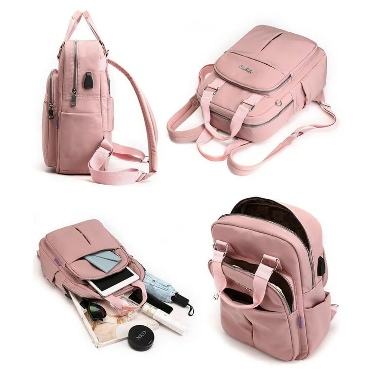 Women s Nylon Waterproof Backpack Multi layer Student Bag Black