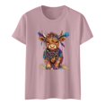 thumbnail image 3 of Womens Crewneck Tops Carnival Highland Cattle Printed Casual Loose T Shirts Short SLeeve Spring Summer Fashion Basic Blouses, 3 of 3
