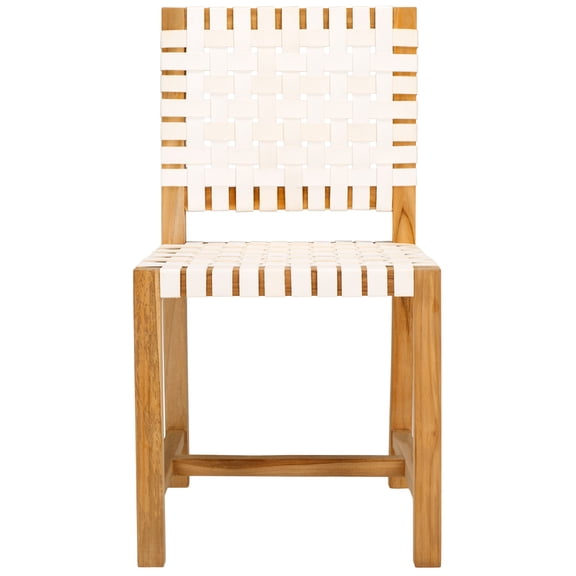 SAFAVIEH Sorrento Coastal Leather Solid Dining Side Chair, White/Natural