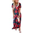 thumbnail image 4 of Gibobby Vestido casual de punto para mujer Vestido de manga corta con estampado floral informal para mujer, con bolsillos sueltos, cómodo, elegante y a la mod(Rojo,XL), 4 of 5