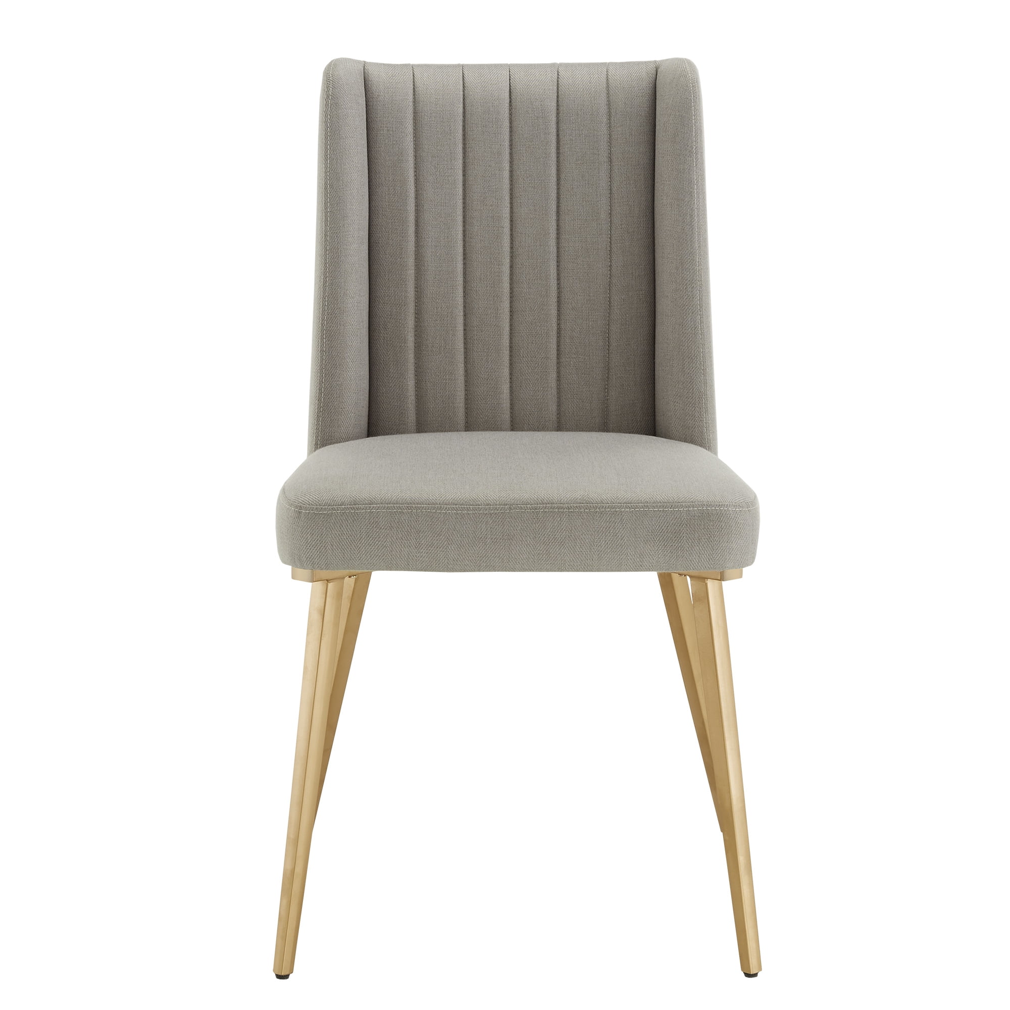 Ember Interiors Ponce Gold Finished Metal Fabric Upholstered Dining Chairs, Set of Two, Light Grey