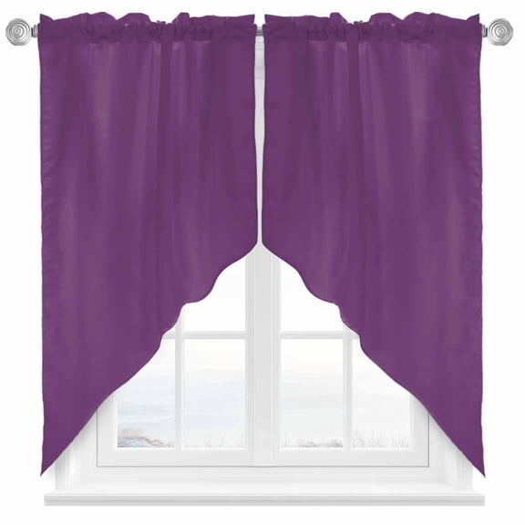 Purple Swag Valances for Windows 2 Pack Simple Background Modern Solid Color Monochrome Swag Kitchen Curtains 36 Inches Long Rod Pocket Short Window Treatment for Kitchen Bathroom 28"x36"