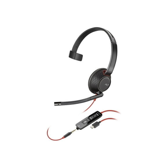 Poly Blackwire 5210 - Blackwire 5200 series - headset - on-ear - wired - 3.5 mm jack, USB-C - black - Certified for Skype for Business, Zoom Certified, Certified for Microsoft Teams, Avaya Certified, Cisco Jabber Certified, Works With Chromebook Certified, UC certified