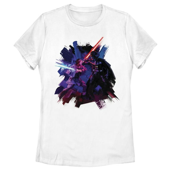 Women's Star Wars: Obi-Wan Kenobi Darth Vader and Obi-Wan Kenobi Battle Paint Graphic Tee White 2X Large