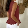 thumbnail image 7 of CYMMPU Women's Sleeveless Ruffle Linen Tank Top, V Neck Tie Front Button Flowy Peplum Hem Summer Blouse Red L, 7 of 7