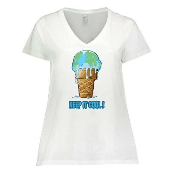Inktastic Keep It Cool Melting Earth Ice Cream Cone Women's Plus Size V-Neck T-Shirt