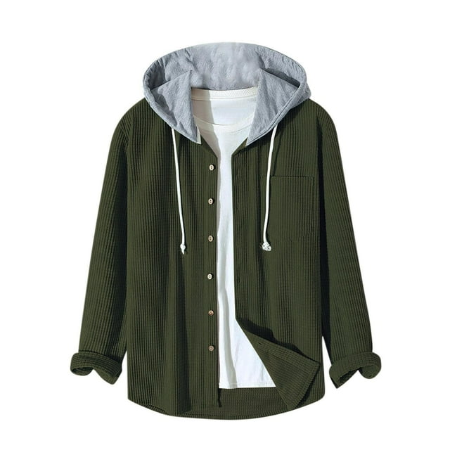 pstuiky Camisas de manga larga abrigadas para hombre, Top de color liso para niños, top informal con capucha, top de manga larga con capucha Tops de talla grande para hombre xxxl