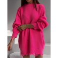 thumbnail image 5 of Women'S Oversized Solid Color Round Neck Long Sleeve Pullover Distressed Knit Sweater Top Rose Red XL, 5 of 8