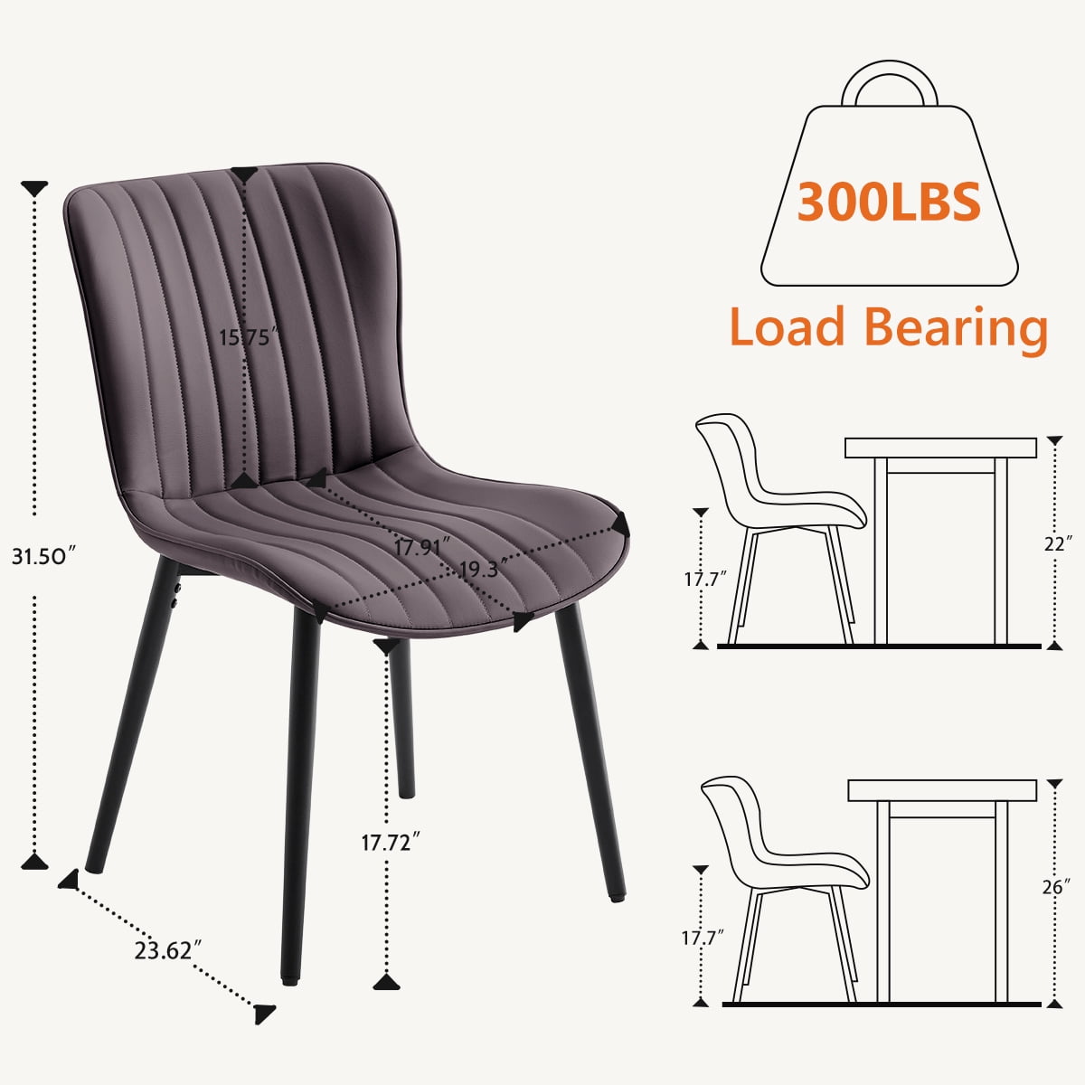 L'AGRATY Modern Dining Chairs Set of 2, PU Leather Upholstered Side Chairs with High Backrest, Kitchen Chair,Heavy Duty, Cushions & Durable Metal Legs for Kitchen, Dining Room,Restaurant,Brown