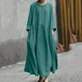 thumbnail image 7 of VSSSJ Womens Long Sleeve Cotton Linen Maxi Dresses Spring Summer Crewneck Solid Color Casual Ruched Swing Long Dress with Pockets Green XXL, 7 of 7