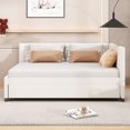 thumbnail image 2 of Full Size Daybed with Trundle, Modern Linen Fabric Upholstered Daybed Frame with Armrest and 10 Wood Slat Support, Dual-use Solid Wood Platform Sofa Bed for Bedroom Living Room, Beige, 2 of 7