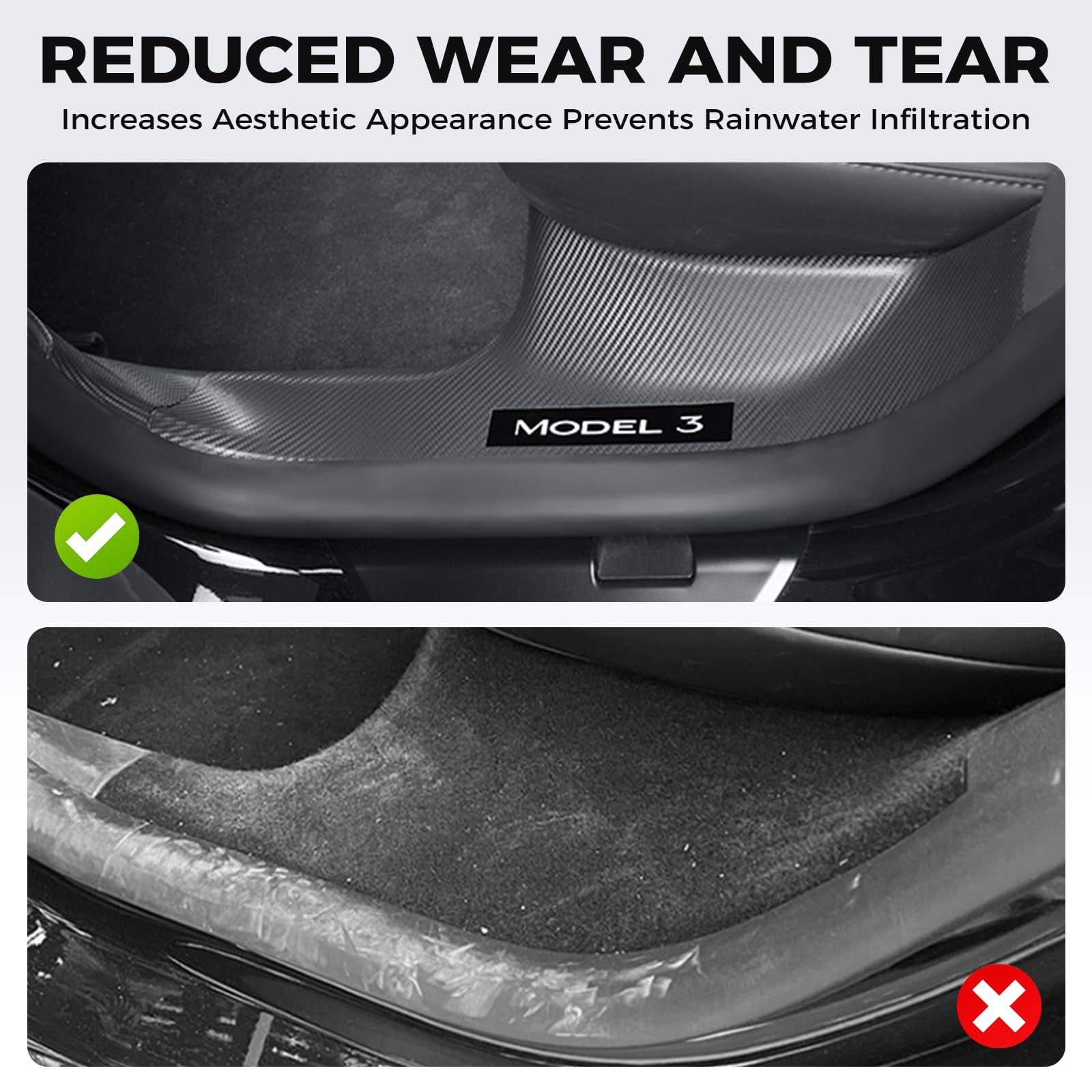11PCS Carbon Fiber Door Sill Protector Model Y Juniper 2025 2026 8Pcs Door Sill Protector and 2Pcs Center Console Anti-Kick Pads and Rear Bumper Guard for Tesla Model Y Juniper Accessories