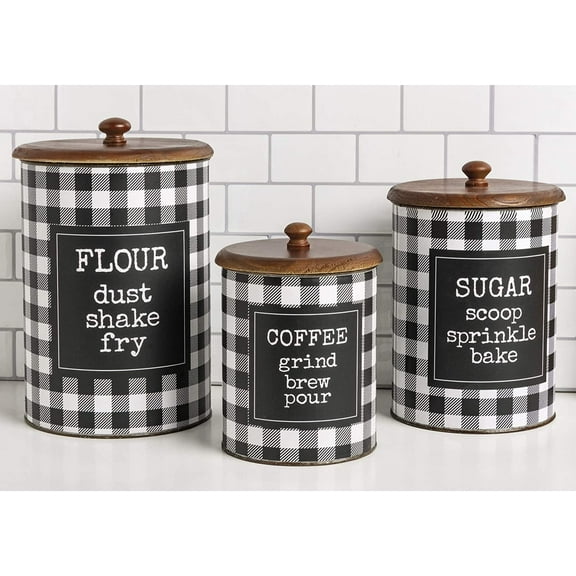 Canister Set - Flour Sugar Coffee with Checkered Design