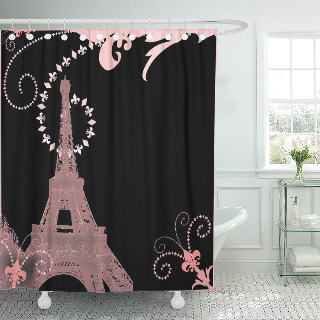  Riyidecor Fashion Girly Dresses Shower Curtain 60Wx72H Inch Black  White Eiffel Tower Paris Perfume Modern Girls Women High Heels Makeup  Bathroom Decor Fabric Polyester Waterproof 12 Pack Hooks : Home & Kitchen