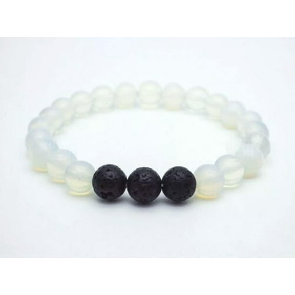 K-KED Opalite Lava Bracelet 8mm Stone Beads Wisdom Opal Moonstone Reiki Chakra Gift