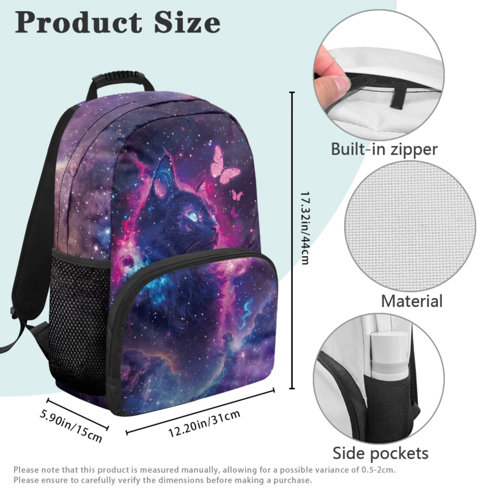 Pzuqiu Galaxy Cat Back Pack for School Girls Set of 4 17 Inch Kids Backpack Lunch Bag with Pencil Box 2pcs Bookmark, Travel Rucksack Camping School Bag for Teens Christmas Gifts