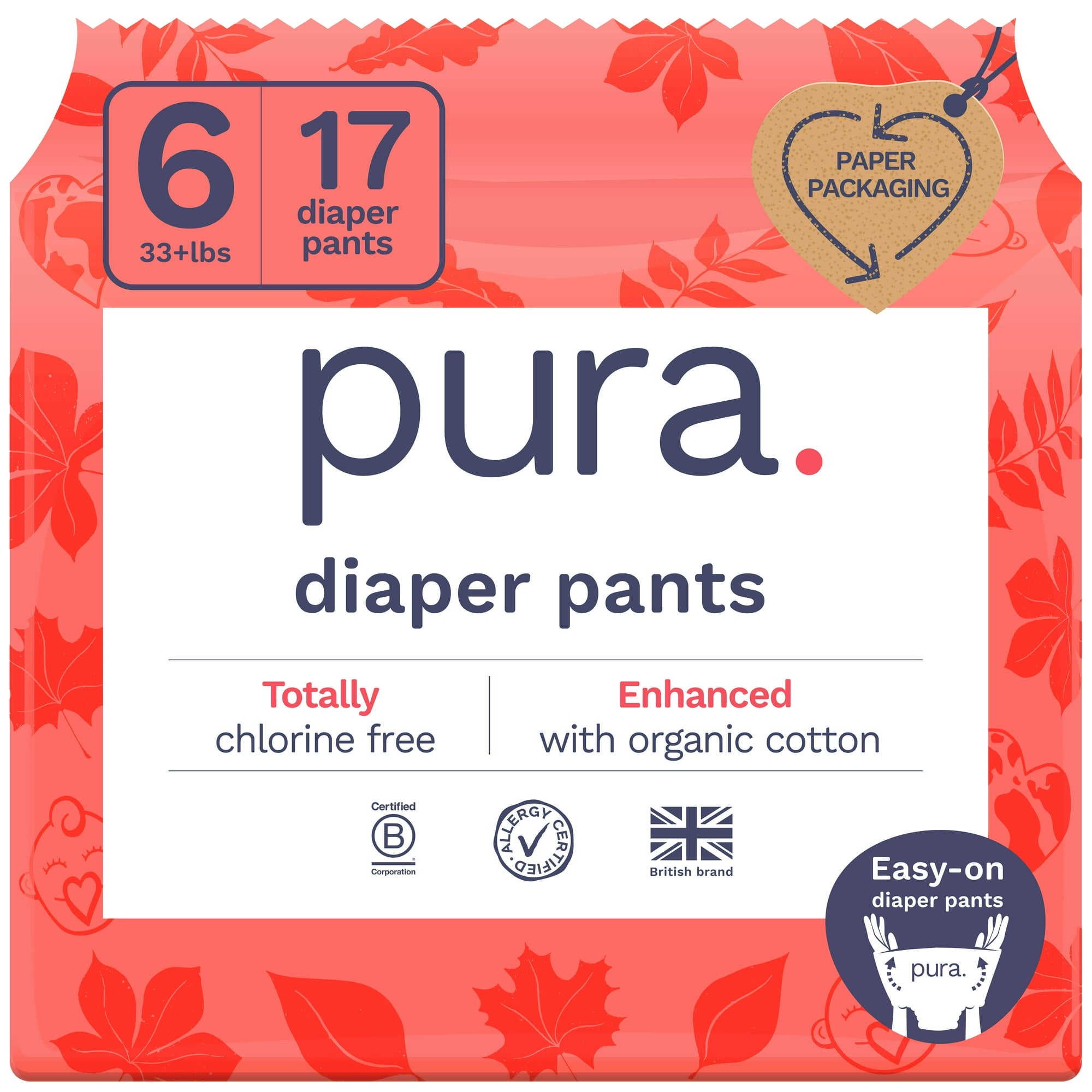 Pura Pull-On Diaper Pants with 360 Stretchy Waistband, Size 6, 17 Count (Choose Your Size and Count)