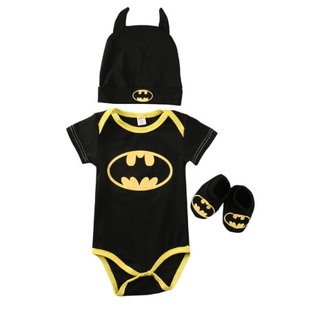

Newborn Toddler Baby Boys Clothes Romper Bodysuit Shoes Hat Batman Outfits Set