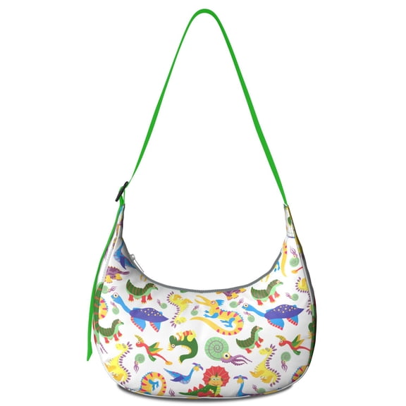 Colorful Dinosaur Print Crescent Crossbody Bag for Mens Women, Cute Cartoon Dino Skeleton Shoulder Bag, Funny Jurassic Pattern Travel Backpack for Travel Picnic Daily Use
