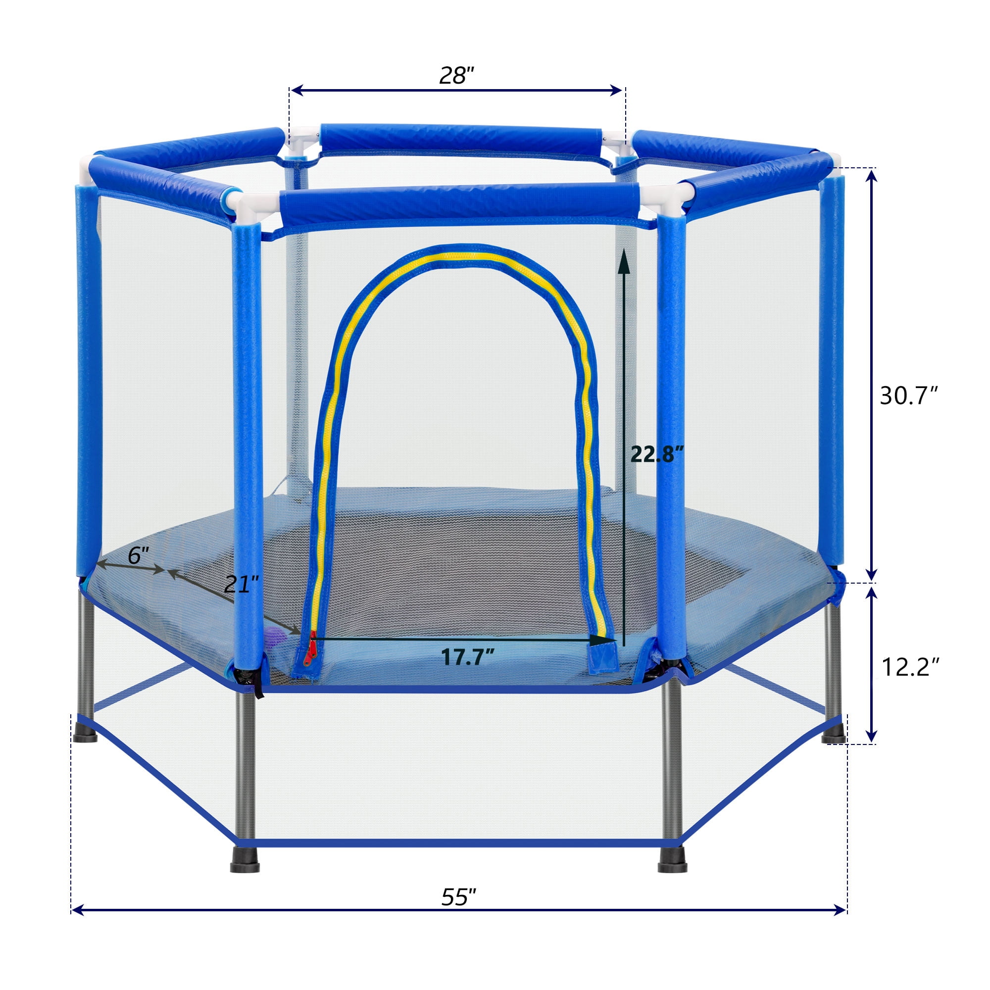 Arspjes 55'' Trampoline for Kids,Indoor Outdoor Mini Trampoline with Safety Enclosure Net and Balls,Small Trampoline Birthday Gifts for Boys and Girls,Blue