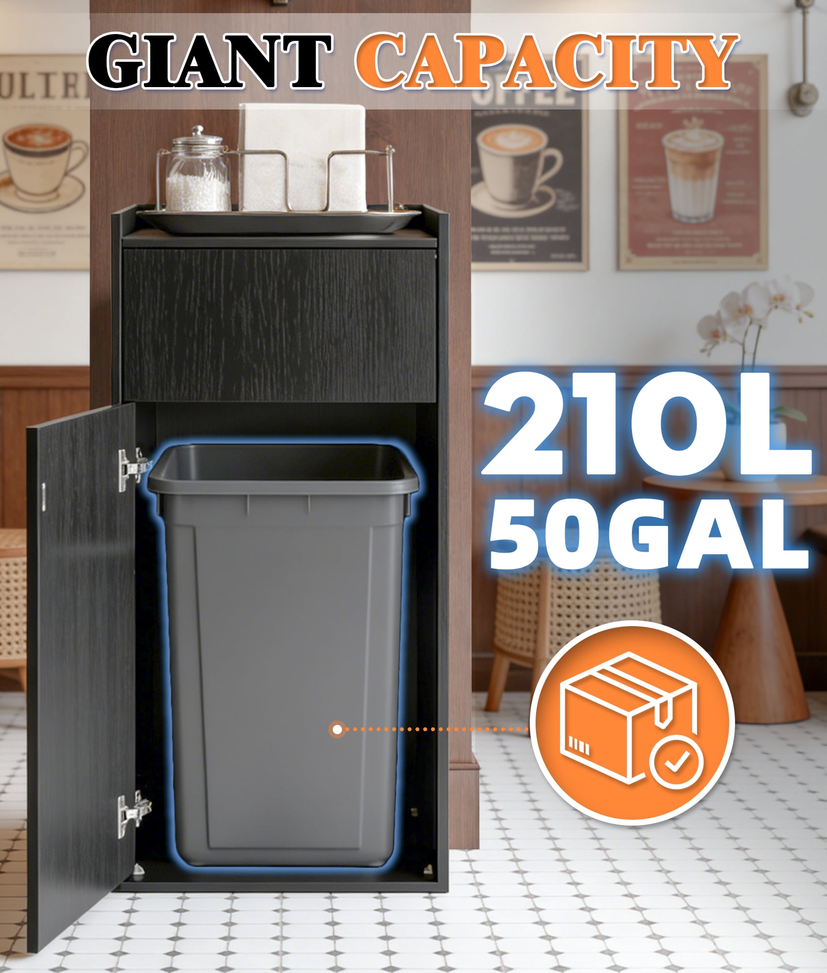 Esheno 50 Gallon Trash Cabinet 2 Pack Commercial Grade Hideaway Bin Odor Control Waterproof Magnetic Door for Restaurant Cafe Kitchen Black