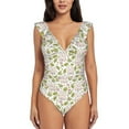 thumbnail image 2 of Yiaed Cute Rabbit Print Women's Ruffled One Piece Swimsuit V Neck Swimwear Slimming Monokini for Woman-Large, 2 of 8