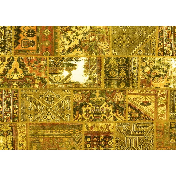 Ahgly Company Indoor Rectangle Patchwork Yellow Transitional Area Rugs, 8' x 12'