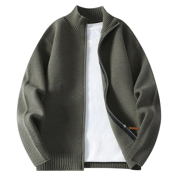 LpwkSSA Men's Knitted Cardigan Sweater Jacket Full Zip Stand Up Collar Ribbed Cuffs Casual Outerwear for Office Travel Golf Semi Formal Daily Wear Fashion Green L