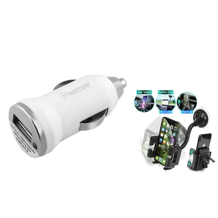 Apple 4s Car Phone Charger Insten Car Suction Phone Holder+Car Charger USB Adapter for iPhone 6 6+5S 5C 4S / Samsung Galaxy S5 S4 S3 Note 4 3 N9100 ()