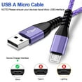 thumbnail image 3 of Micro USB Cable 6ft 4pack,USB A to Micro USB Cable Nylon Braided Phone Cables Adapter Micro USB Charging Cable USB Charger Cable Android Charging Cable Cords USB to USB Micro Cable 6ft,Purple, 3 of 6