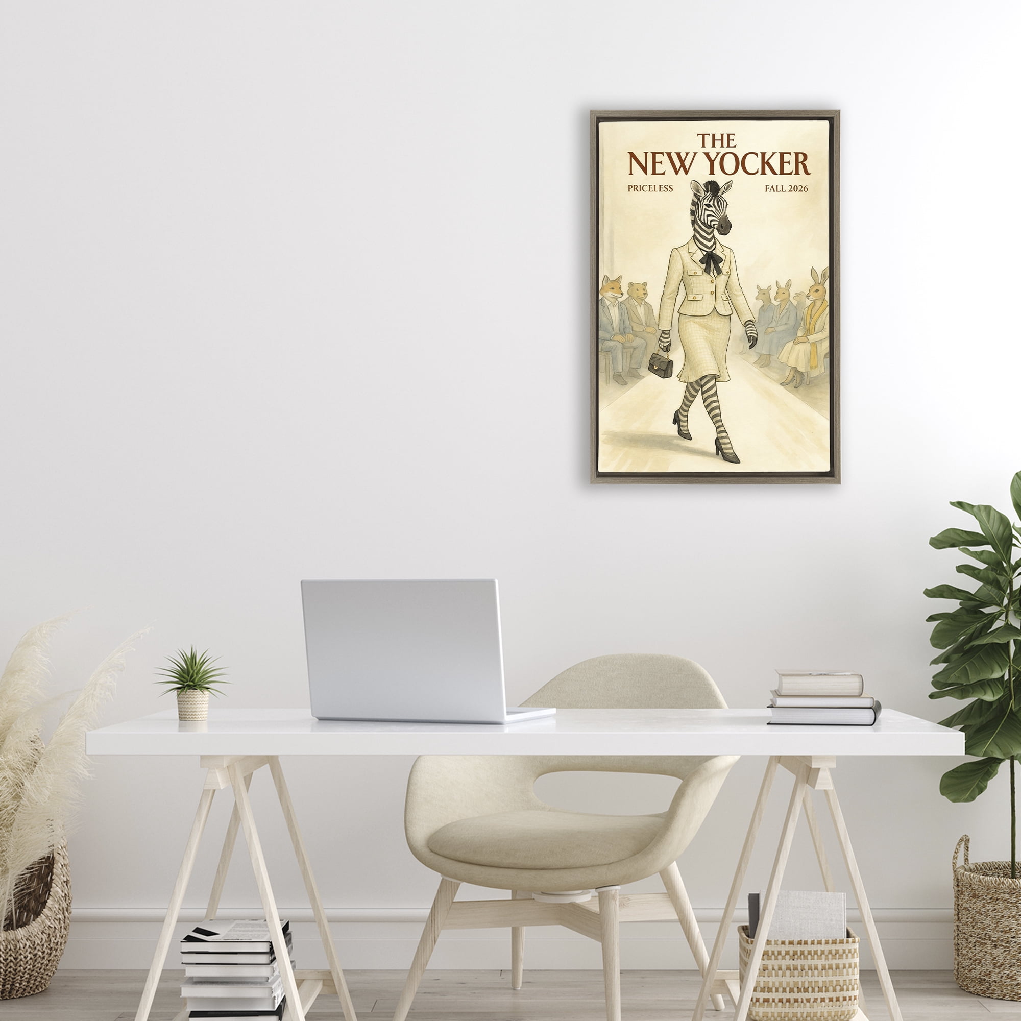 Stupell Industries New Yocker Zebra Model Brown Framed Floater Canvas Wall Art, design by Grotto Studios