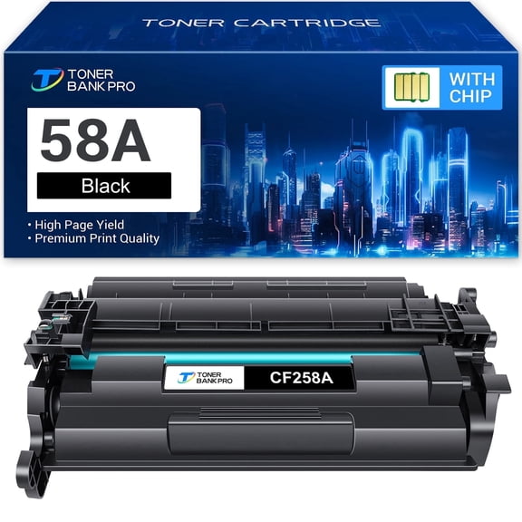 Toner Bank CF258A 58A Toner Cartridge Black (With-Chip) 1-Pack Compatible for HP 58A CF258A 258A 58X CF258X M404n M404dn M404dw MFP M428fdw M428dw M428fdn M404 M428 M430 M406 Series Printer Ink