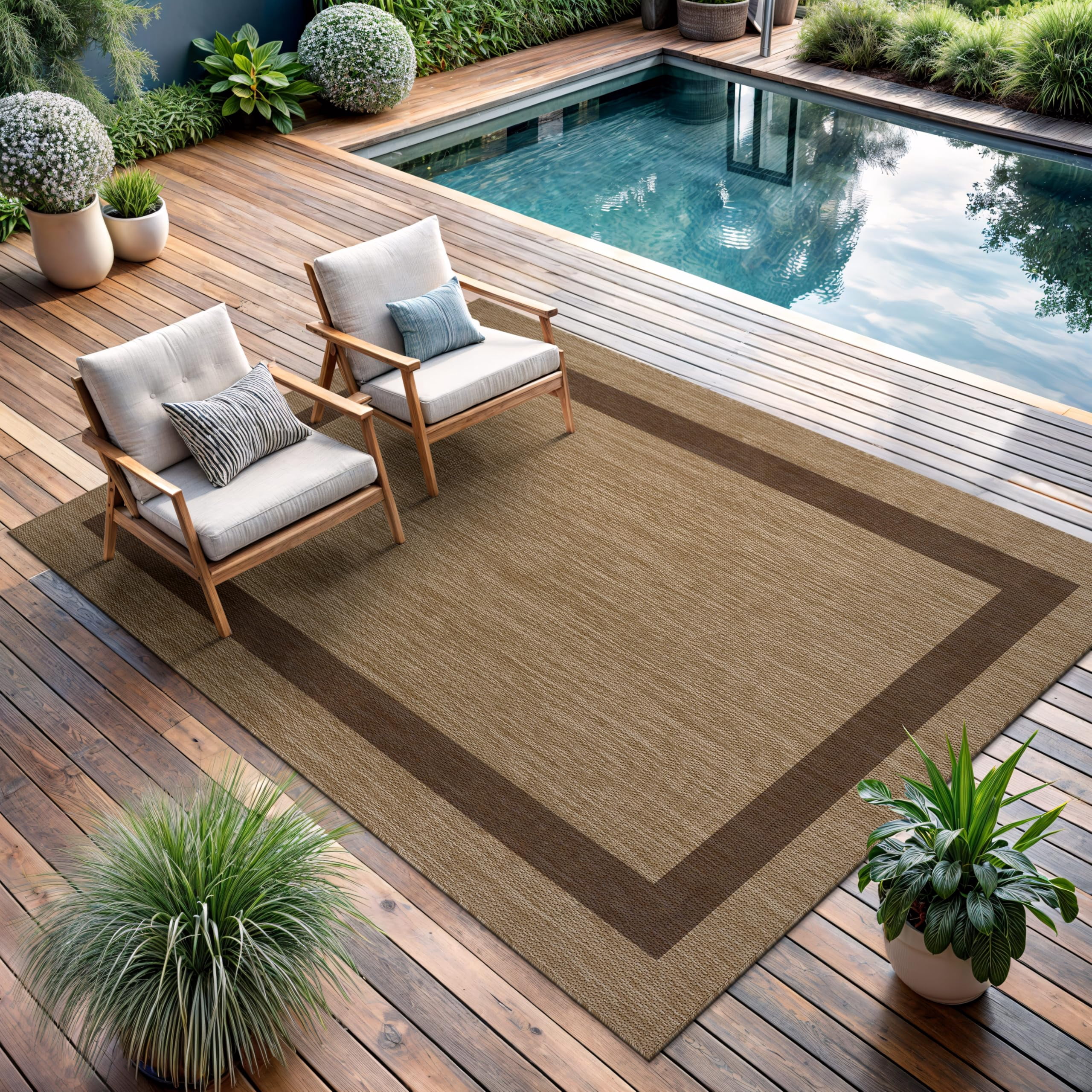 Outdoor Rug 5x7 - Modern Outside Rugs For Patios Porches Waterproof Durable Washable Non-shedding  Easy-to-clean Indoor Area Carpet (5 X 7 Bordered Jute)