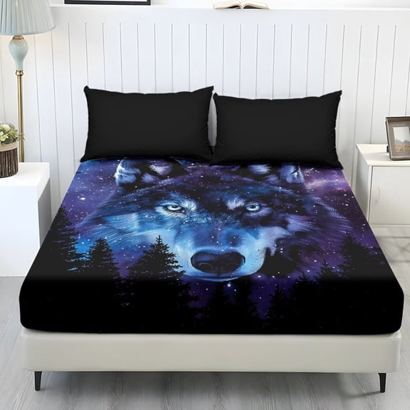 Bulopur Wolf Print Twin Size 3 Piece Sheet Set, Stay in Place Fade Stain Resistant Cooling Bed Sheets with All Around Elastic Cozy Bedsheet & Pillowcases