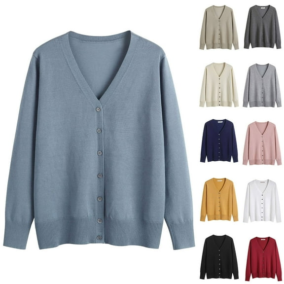 Womens Solid Button Front Cardigan Mercerized Cotton Loose Fit Comfort Sweater