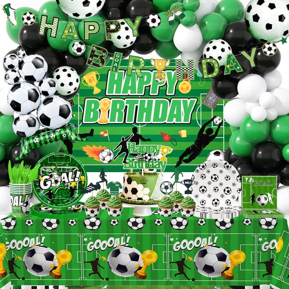 167Pcs Soccer Birthday Party Decorations & Soccer Party Tableware Set- 10 Guests Soccer Birthday Party Plates Tablecloth Backdrop Balloon etc Soccer Themed Party Decorations for Boys/Kids,(Green)