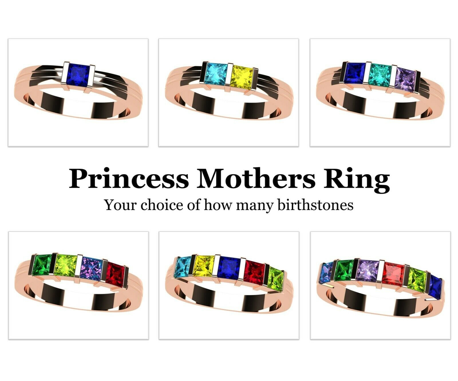 Nana Princess Channel Set 1-6 Mothers Birthstone Rings for Women - 10k Rose Gold, Size 4.5, Stone 3