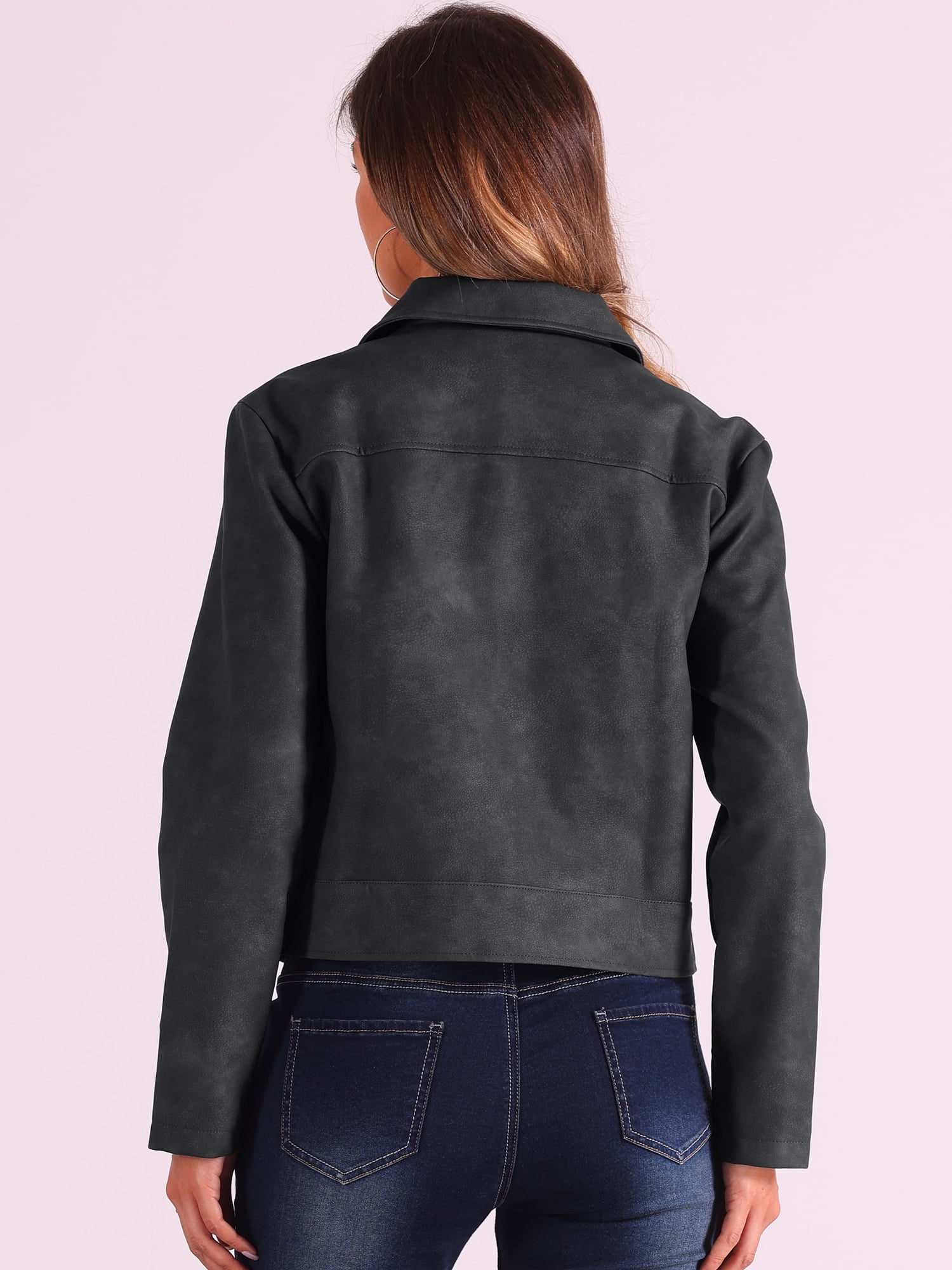 DARING DIVA Women's Faux Leather Jackets Zip Up Vintage Distressed Moto Biker Jacket S Black