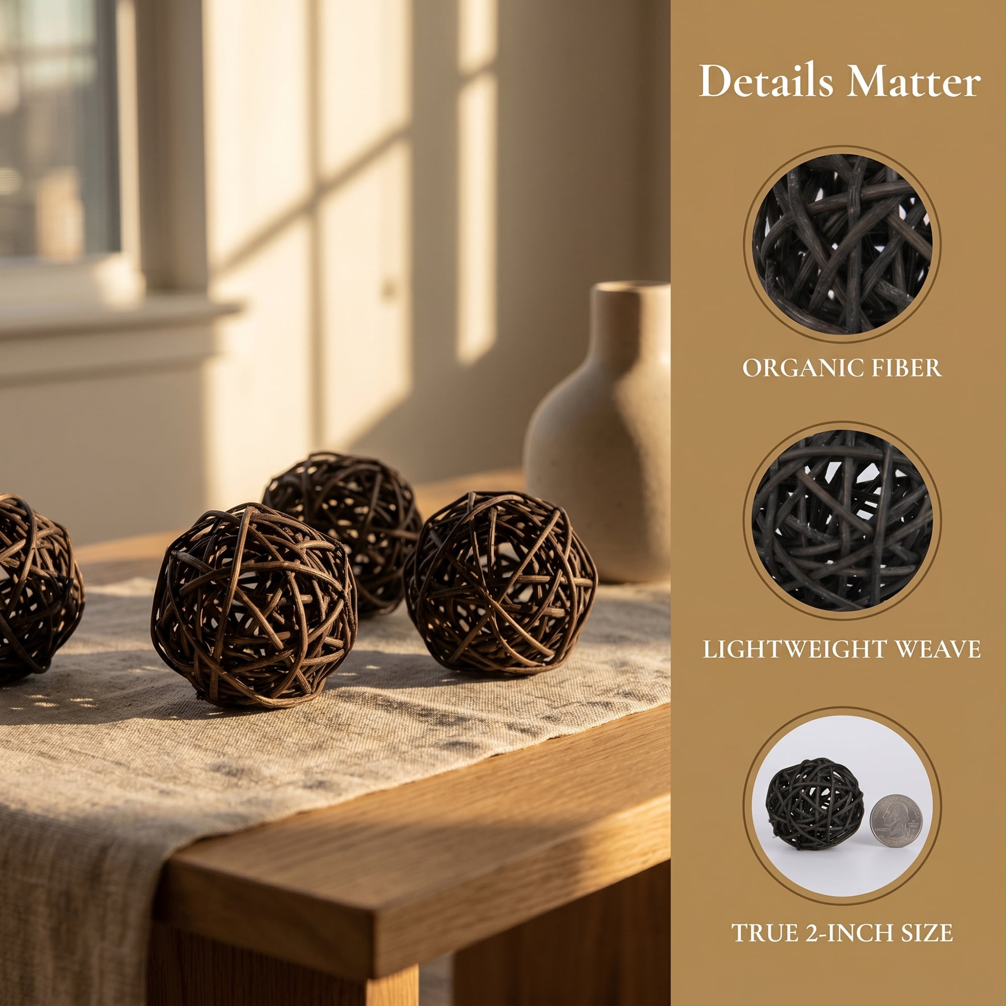 Unique Bargains 10Pcs Rattan Balls for Lights Wicker Spheres Orbs Black 2"x2"x2"