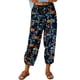 thumbnail image 1 of Pantalones de pierna ancha para mujer, estampado floral, cintura elástica, cierre con cordón, pantalones cortos con puños ceñidos, naranja S, 1 of 6