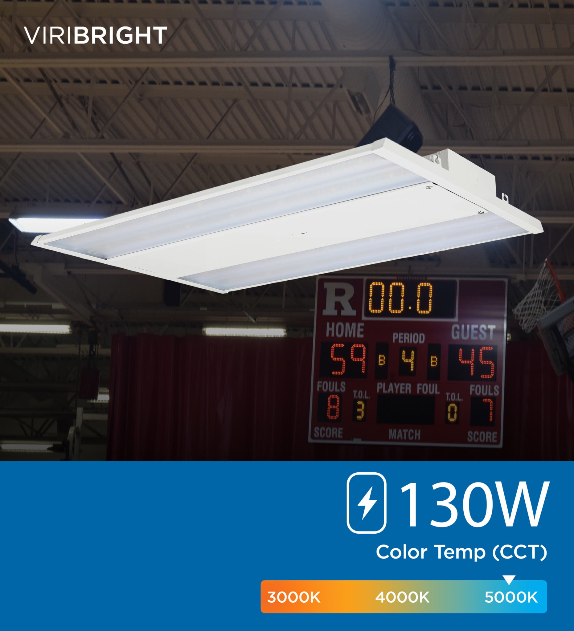 Viribright 130W LED Linear High Bay 18,500 Lumens 5000K Clear  diffuser Pack