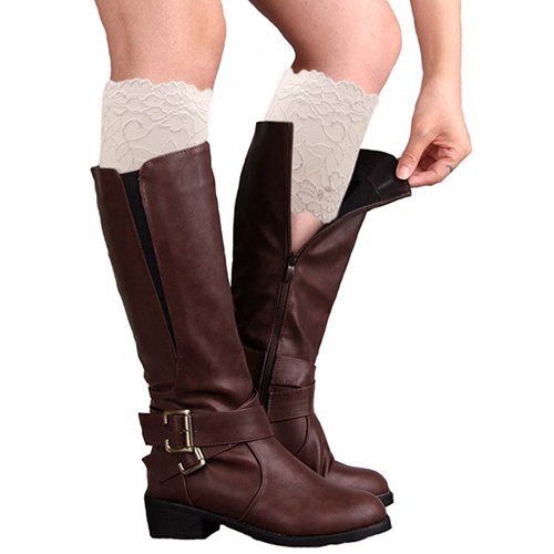 Trayknick Mode Femmes Filles Dentelle Fleur Extensible Poignets de Bottes Jambières Chaussettes