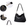 thumbnail image 5 of Genuine Cowhide Leather Women Hobo Bag, Soft Shoulder Tote, Pebbled Texture, Large Capacity, Black, 5 of 11