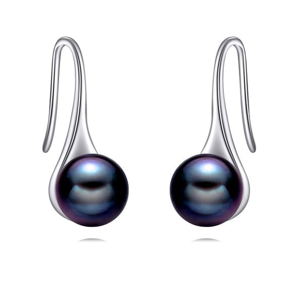 S925 Sterling Silver Pearl Dangle Earrings Pearls Drop Jewelry Birthday Gifts for Women (Black Pearl Hook)