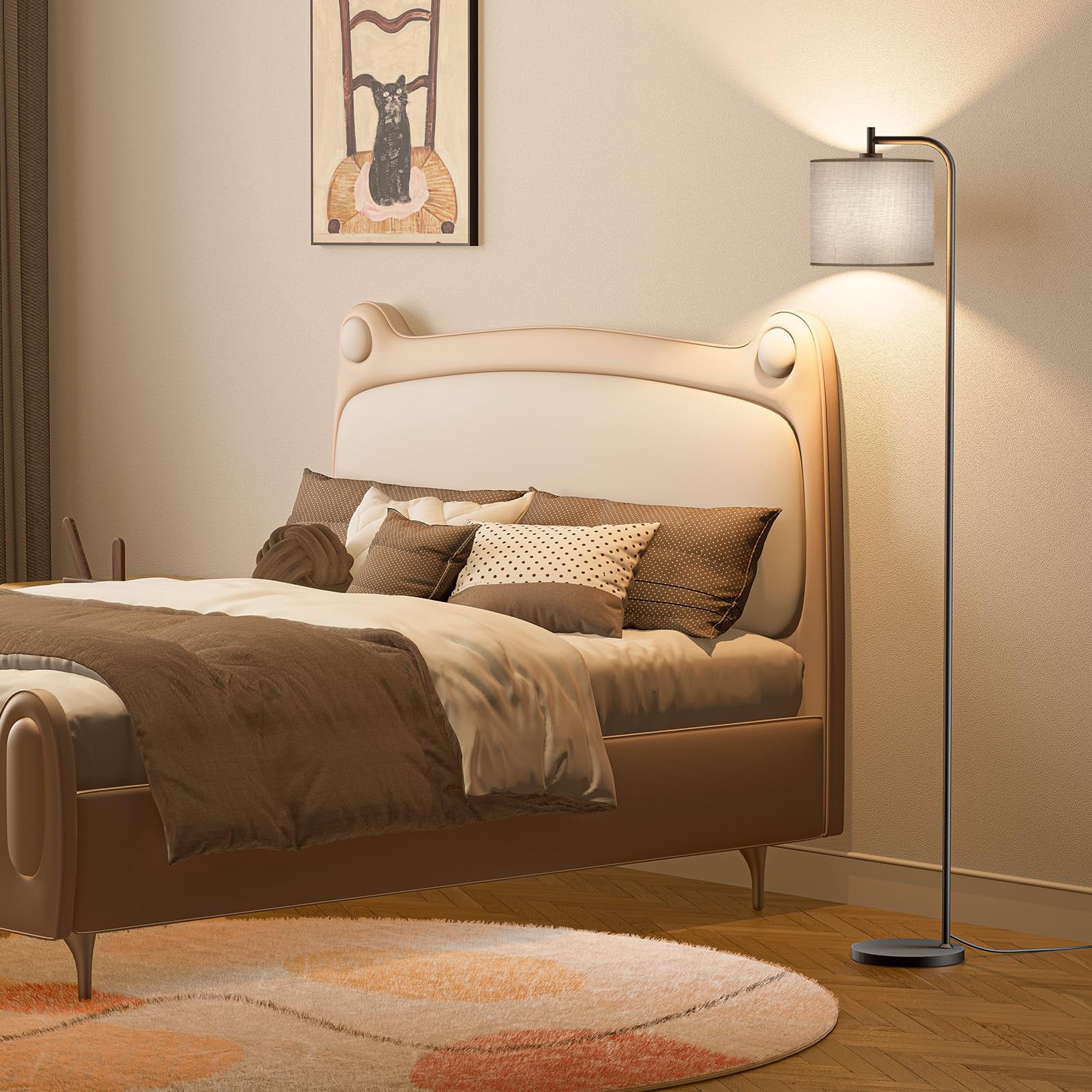 Gray Linen Shade Dimmable Modern Floor Lamp For Living Room Bedroom Office