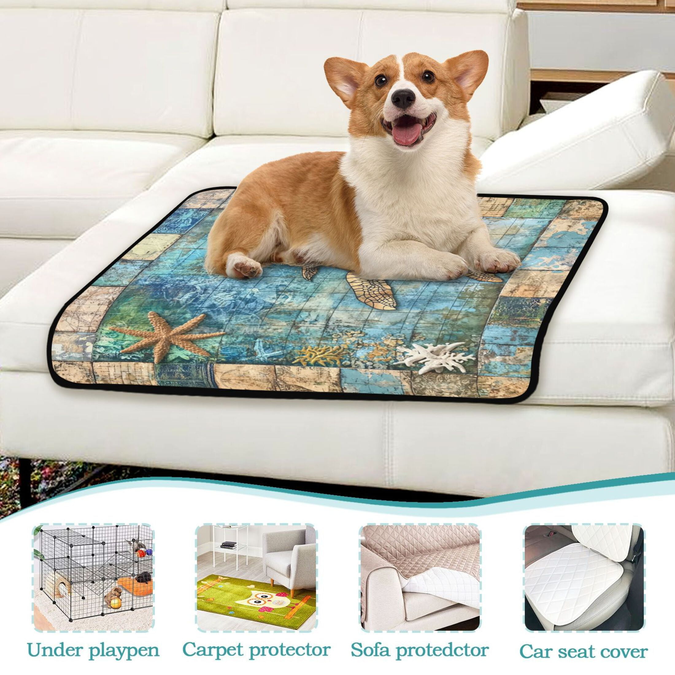 Qxltty Turtle Coral Figure Cat litter Pads Pet Set of 3 Diaper Mats Center Anti-leakage Layer Absorbent Soft and Comfortable